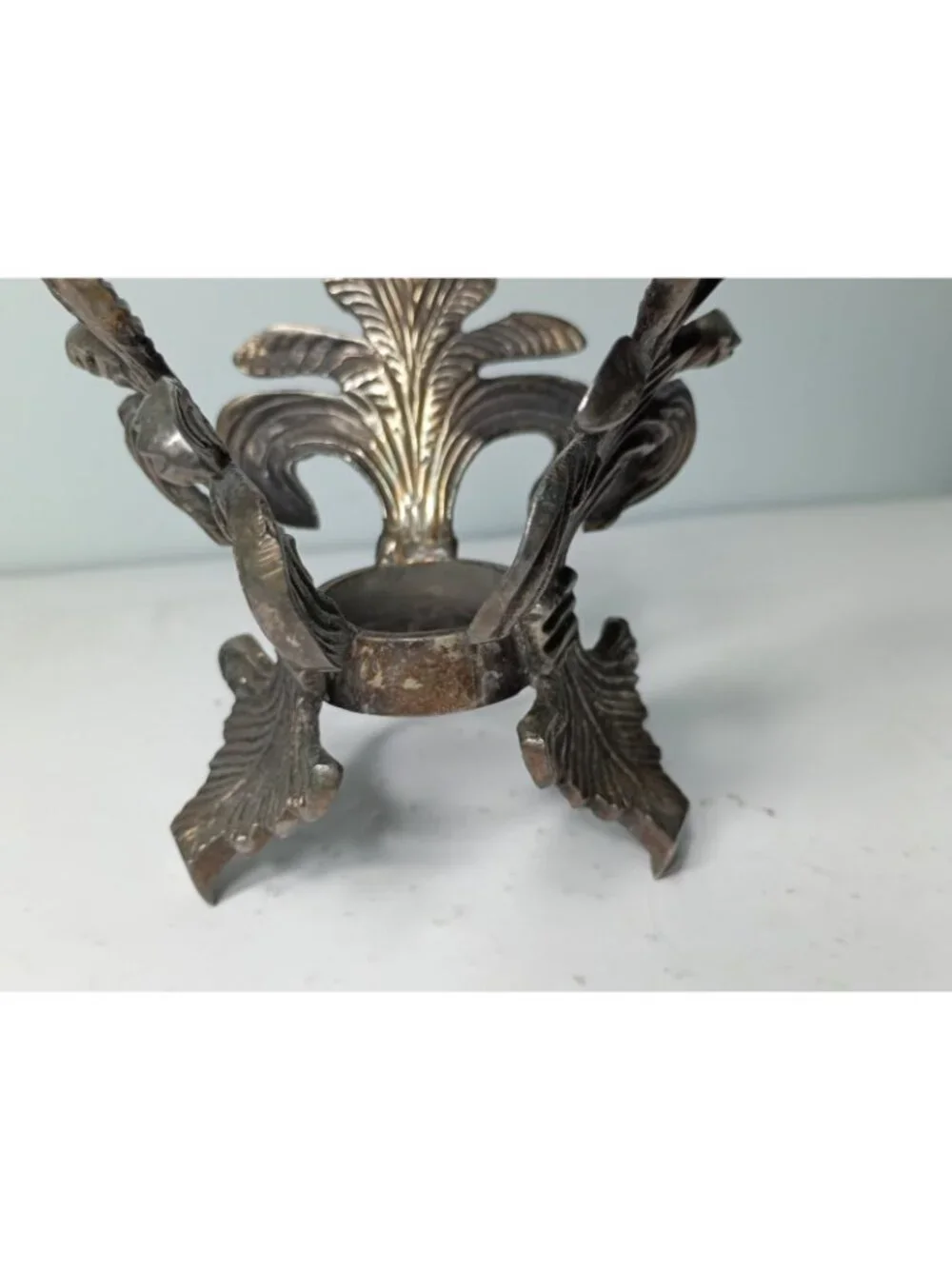 Bronze Frosted Glass Fleur de Lis Vase Candle Holder Footed French Country